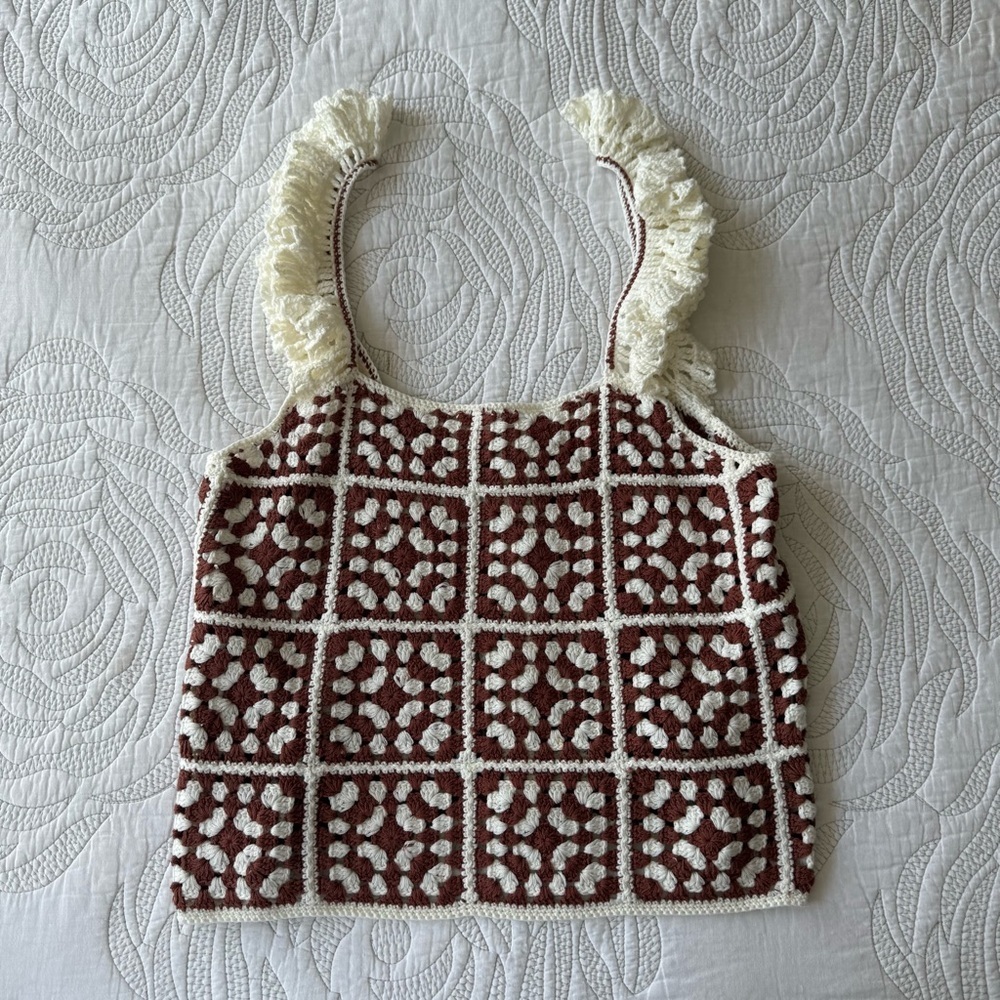 NWOT - Marine Layer - Cora Crochet Tank in Brown/Cream - Picture 4 of 12